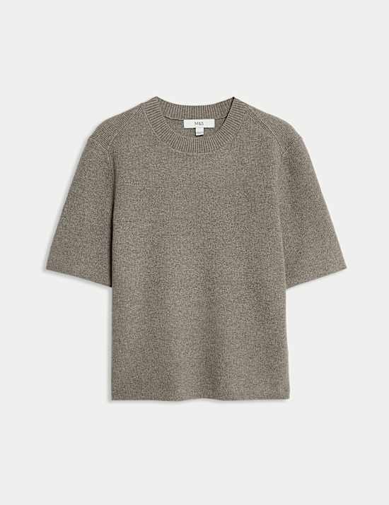 Πλεκτό τοπ με κλειστή στρογγυλή λαιμόκοψη και σχέδιο Air-yarn