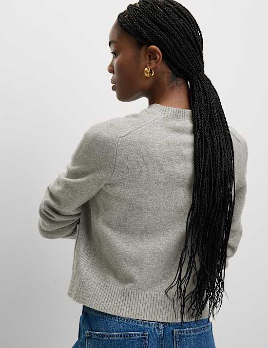 Air-Yarn Crew Neck Button Front Cropped Cardigan