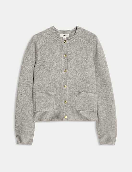 Air-Yarn Crew Neck Button Front Cropped Cardigan