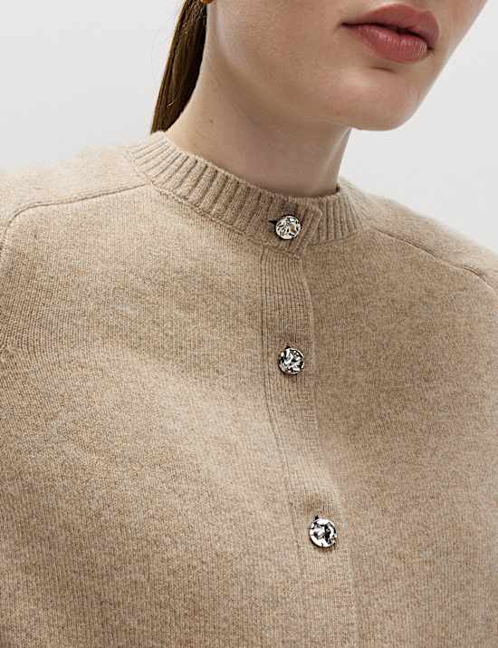 Air-Yarn Crew Neck Button Front Cropped Cardigan