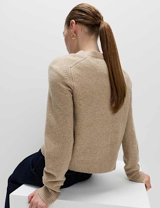 Air-Yarn Crew Neck Button Front Cropped Cardigan