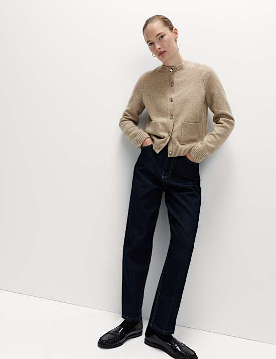 Air-Yarn Crew Neck Button Front Cropped Cardigan