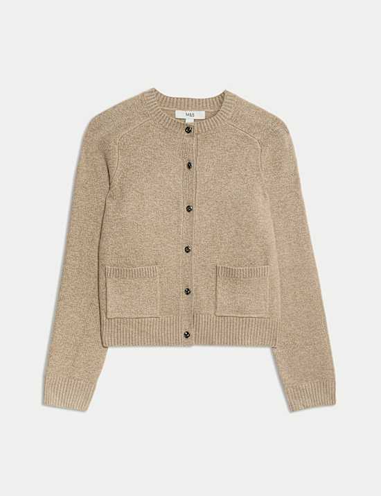 Air-Yarn Crew Neck Button Front Cropped Cardigan