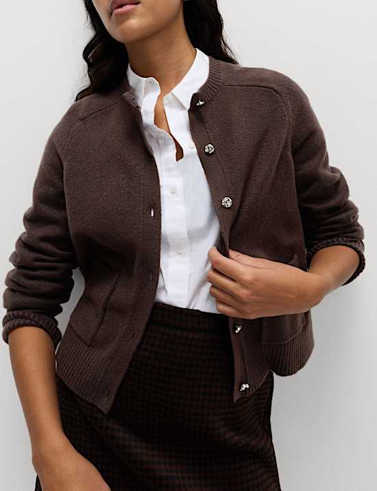 Air-Yarn Crew Neck Button Front Cropped Cardigan