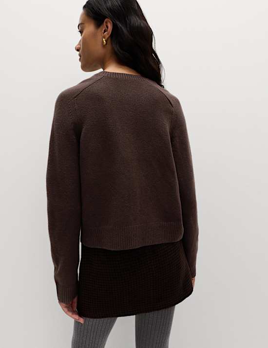 Air-Yarn Crew Neck Button Front Cropped Cardigan