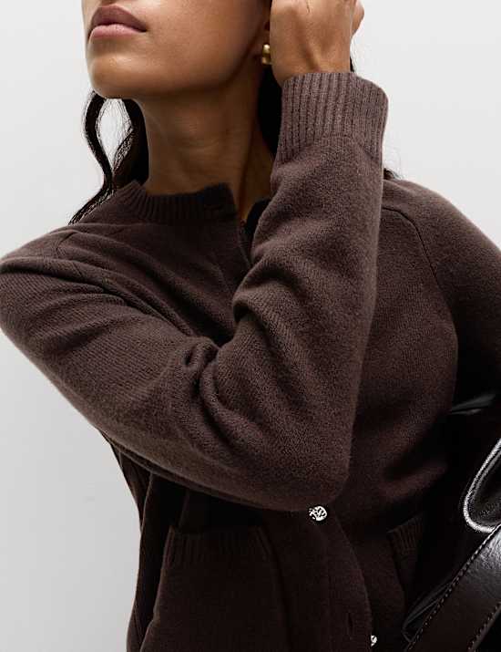 Air-Yarn Crew Neck Button Front Cropped Cardigan