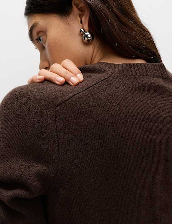 Air-Yarn Crew Neck Button Front Cropped Cardigan