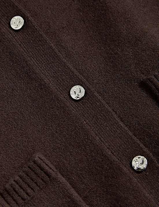 Air-Yarn Crew Neck Button Front Cropped Cardigan