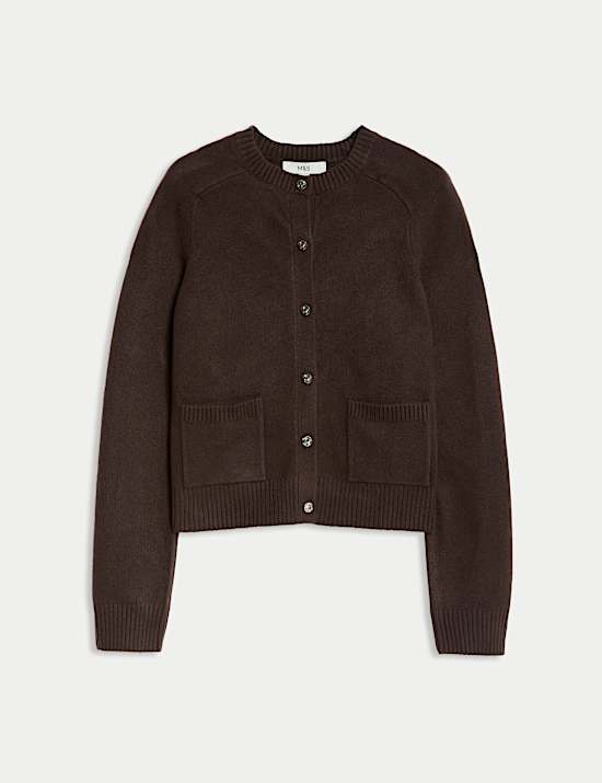 Air-Yarn Crew Neck Button Front Cropped Cardigan