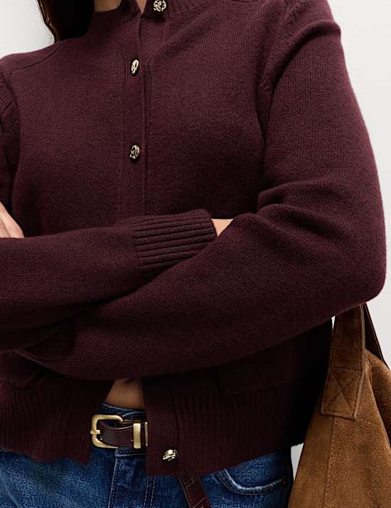 Air-Yarn Crew Neck Button Front Cropped Cardigan