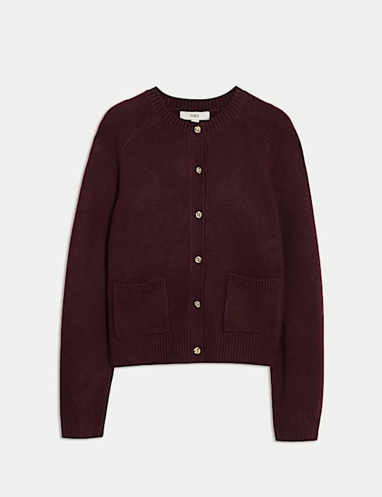 Air-Yarn Crew Neck Button Front Cropped Cardigan