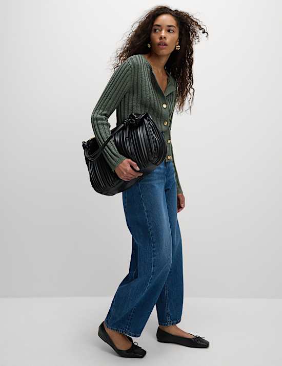 Cotton Blend Ribbed Cardigan