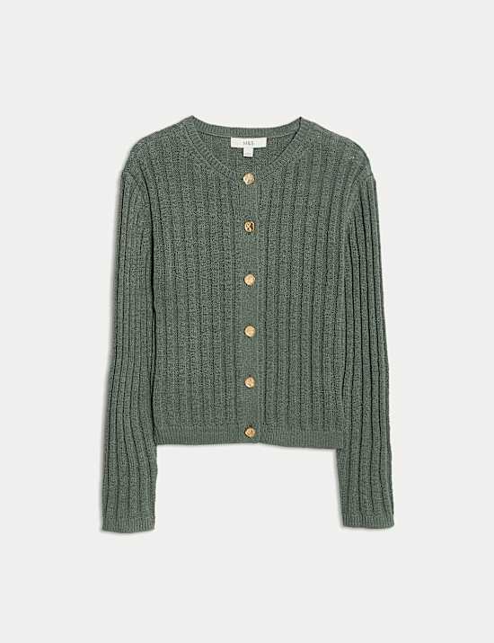 Cotton Blend Ribbed Cardigan