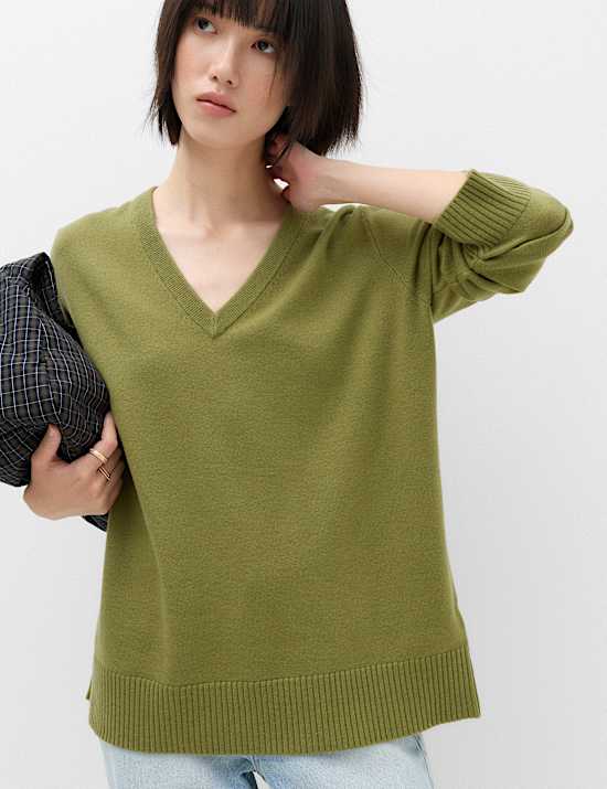Air-Yarn V-Neck Oversized Longline Jumper