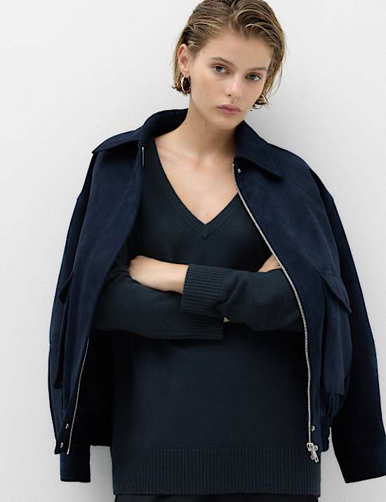 Air-Yarn V-Neck Oversized Longline Jumper