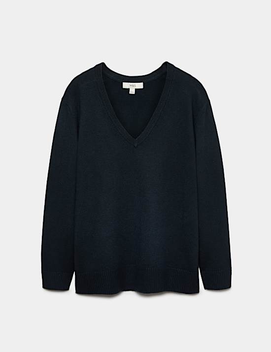 Air-Yarn V-Neck Oversized Longline Jumper