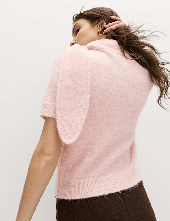 Tie Neck Knitted Top with Wool