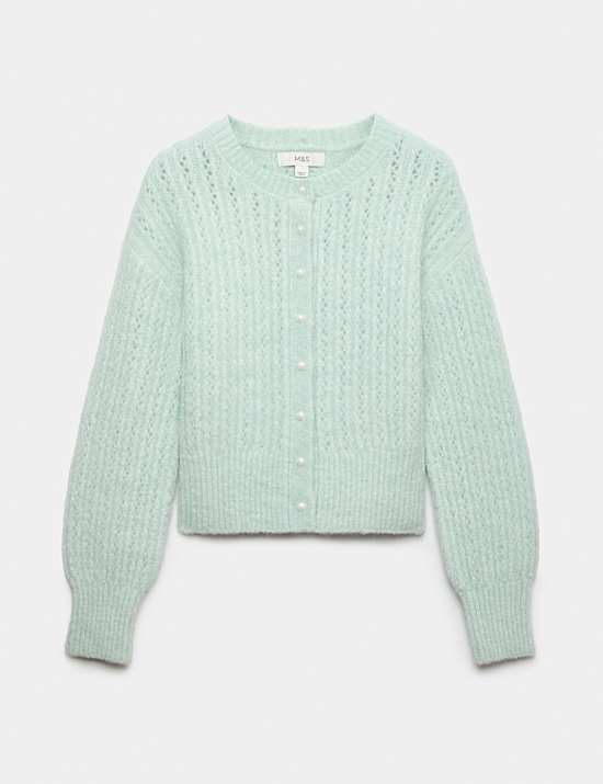 Blouson Sleeve Cropped Cardigan with Wool