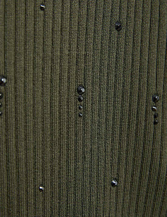 Embellished Crew Neck Fitted Cardigan