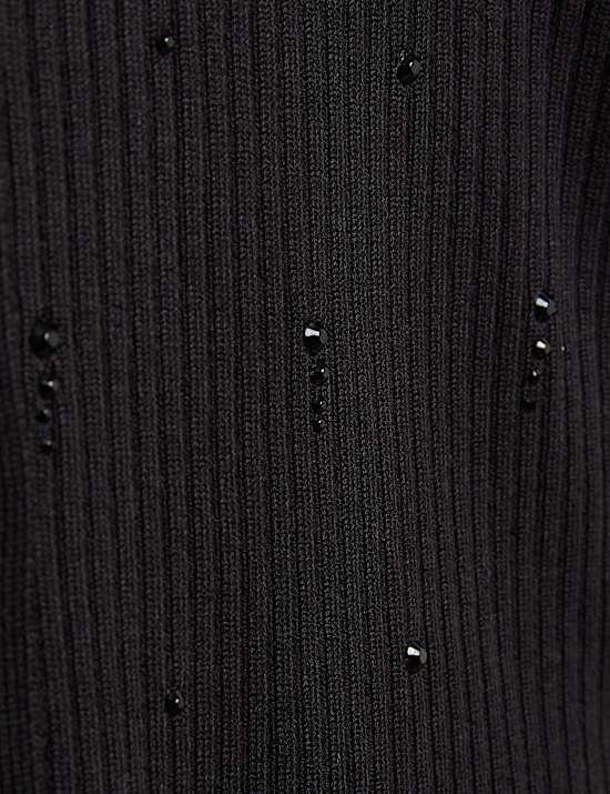 Embellished Crew Neck Fitted Cardigan