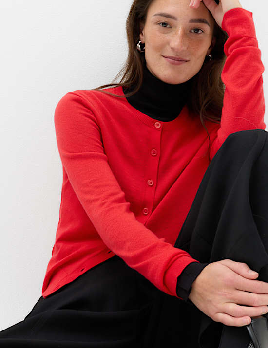 Pure Merino Wool Crew Neck Cardigan