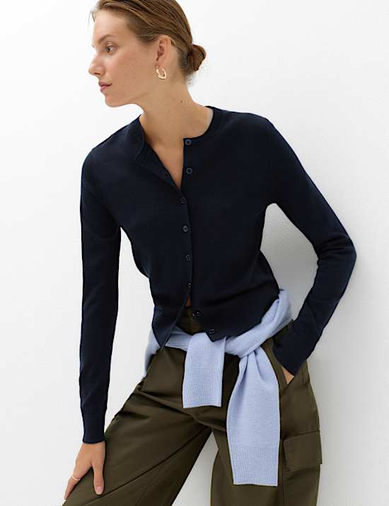 Pure Merino Wool Crew Neck Cardigan