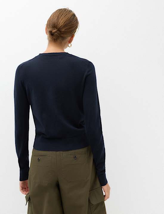 Pure Merino Wool Crew Neck Cardigan