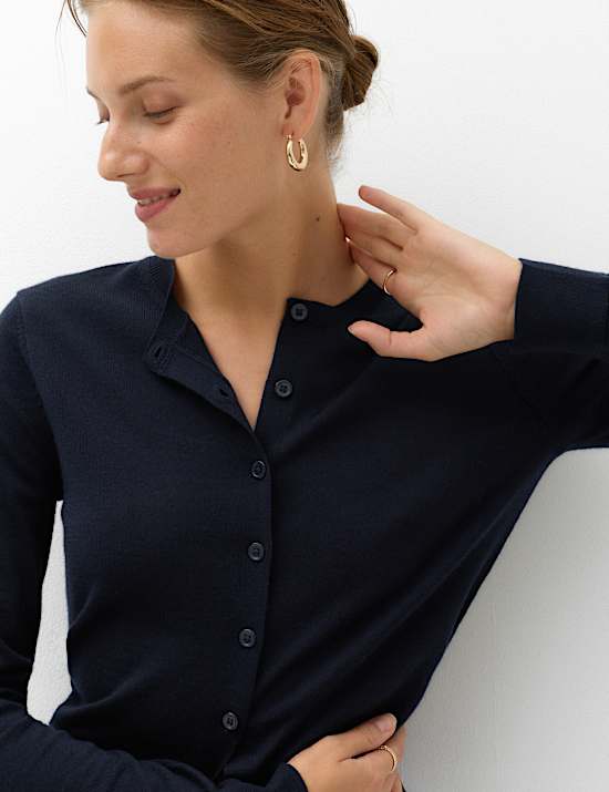 Pure Merino Wool Crew Neck Cardigan