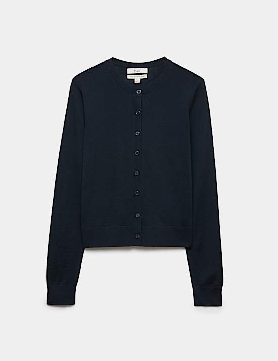 Pure Merino Wool Crew Neck Cardigan