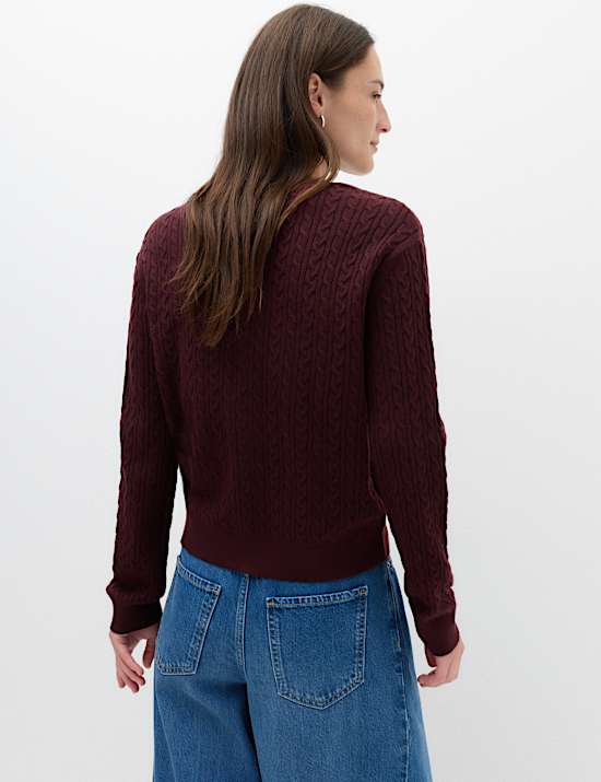 Air-Yarn Crew Neck Cable Knit Cardigan