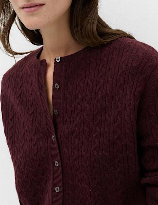Air-Yarn Crew Neck Cable Knit Cardigan
