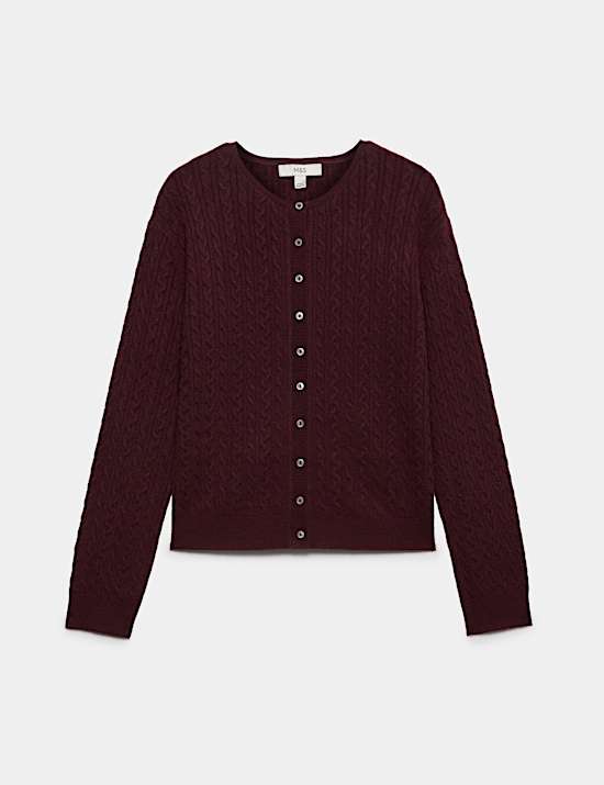 Air-Yarn Crew Neck Cable Knit Cardigan