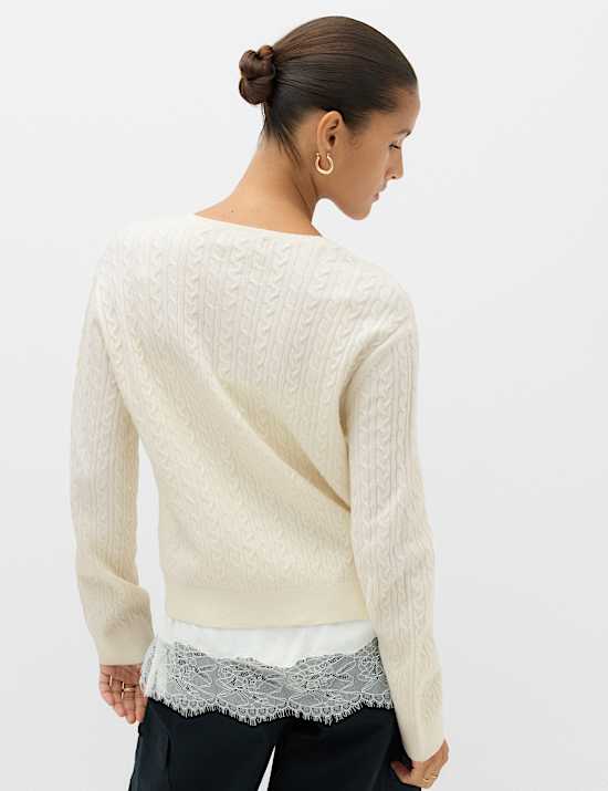 Air-Yarn Crew Neck Cable Knit Cardigan