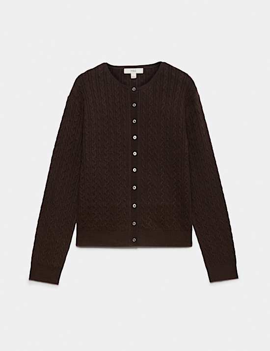 Air-Yarn Crew Neck Cable Knit Cardigan