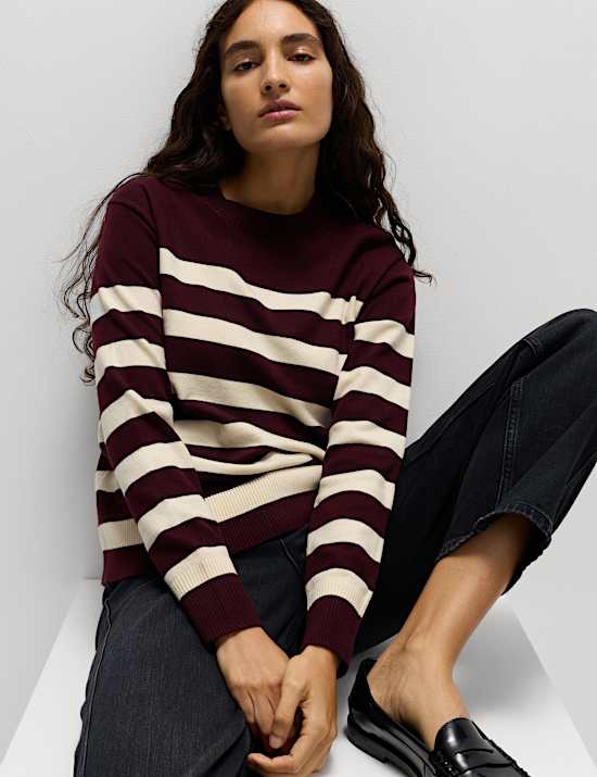 Air-Yarn Striped Crew Jumper