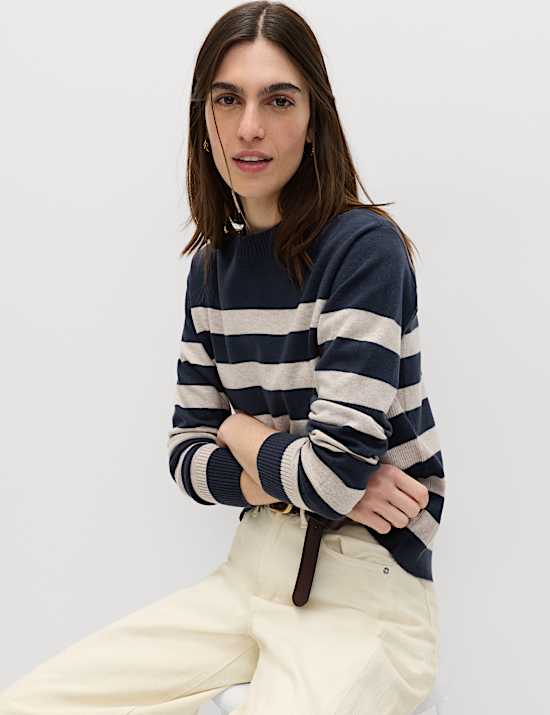 Air-Yarn Striped Crew Jumper