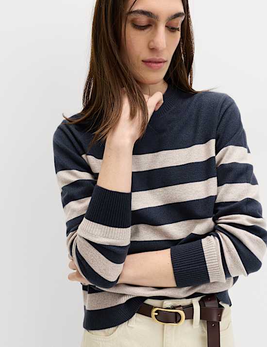 Air-Yarn Striped Crew Jumper