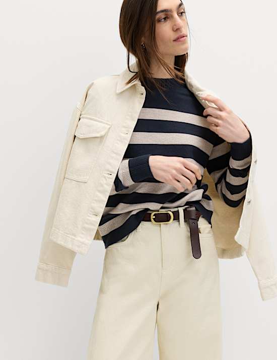 Air-Yarn Striped Crew Jumper