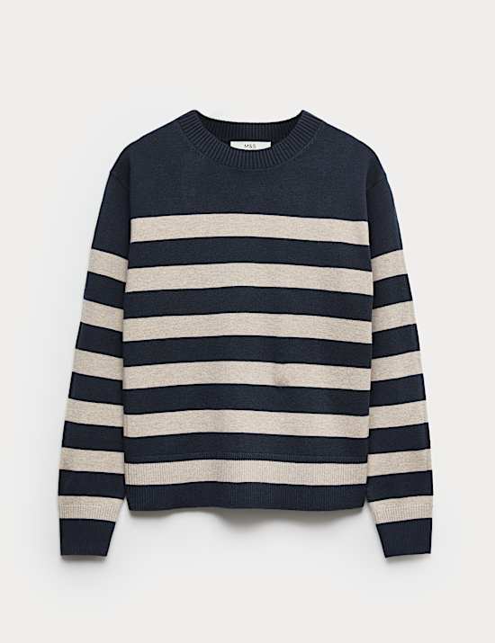 Air-Yarn Striped Crew Jumper