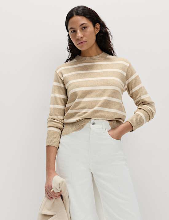 Jumper Bundar Motif Garis Air-Yarn