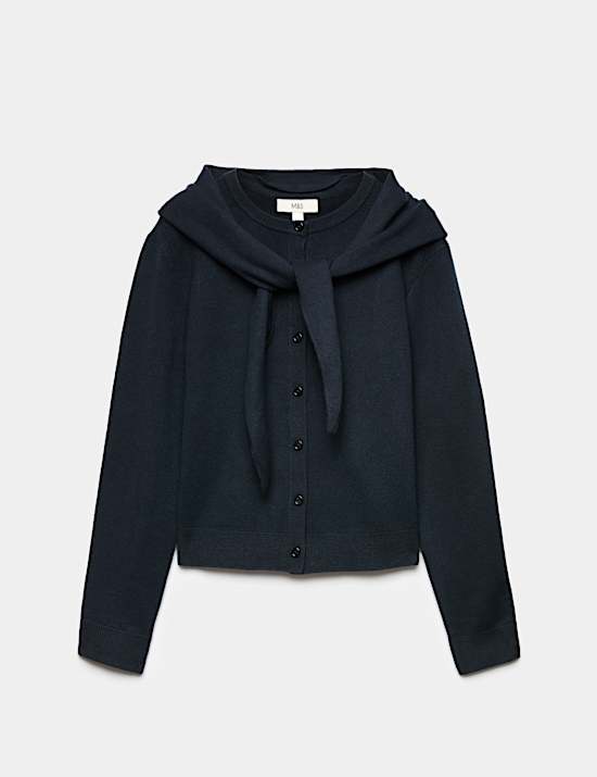 Air-Yarn Scarf Neck Button Through Cardigan