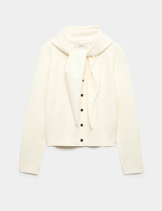 Air-Yarn Scarf Neck Button Through Cardigan