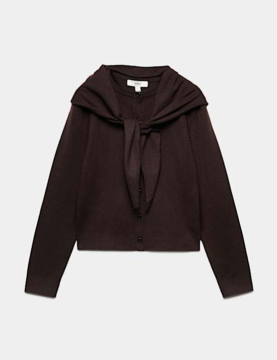 Cardigan boutonn&eacute; en fil l&eacute;ger &agrave; encolure &eacute;charpe