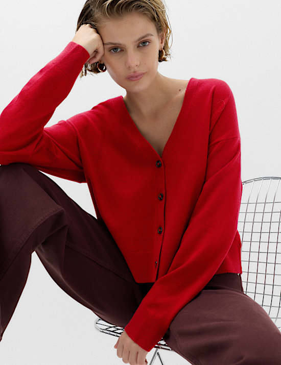 V Neck Button Front Relaxed Cardigan