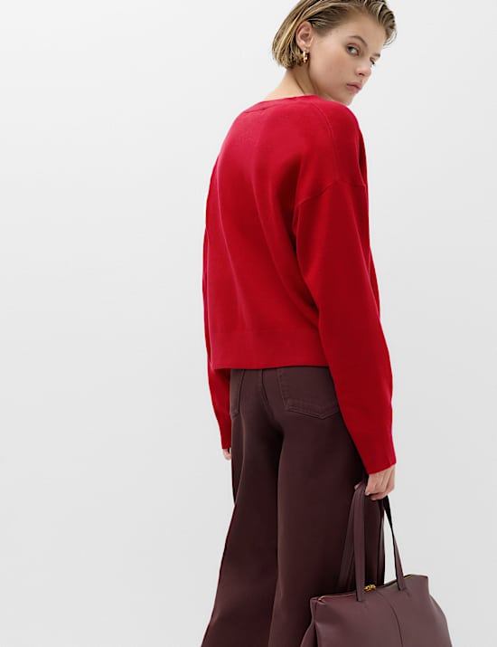 V Neck Button Front Relaxed Cardigan