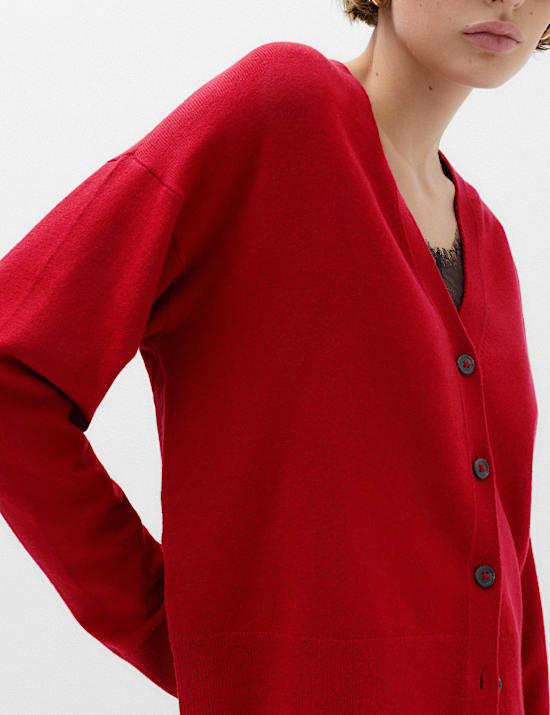 V Neck Button Front Relaxed Cardigan