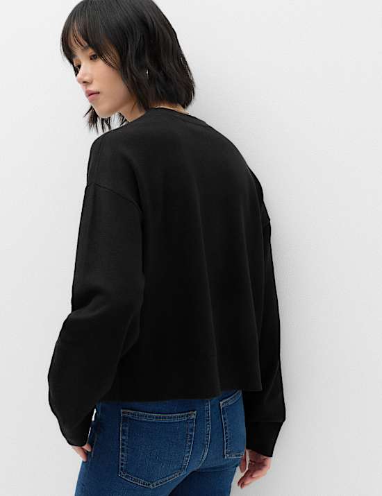 V Neck Button Front Relaxed Cardigan