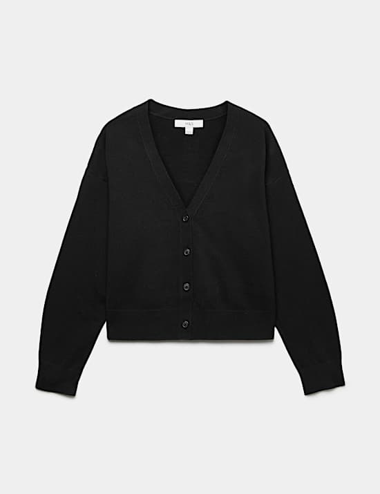 V Neck Button Front Relaxed Cardigan