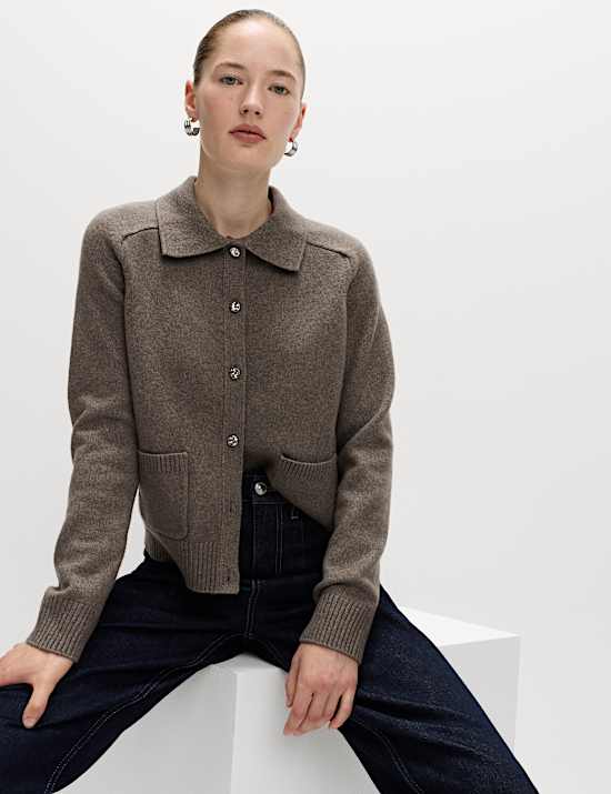 Air-Yarn Collared Button Front Cardigan