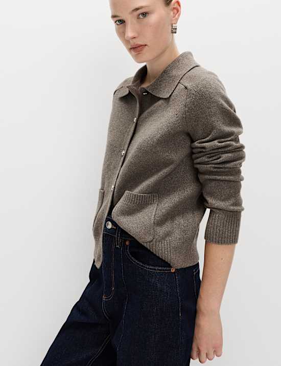 Air-Yarn Collared Button Front Cardigan